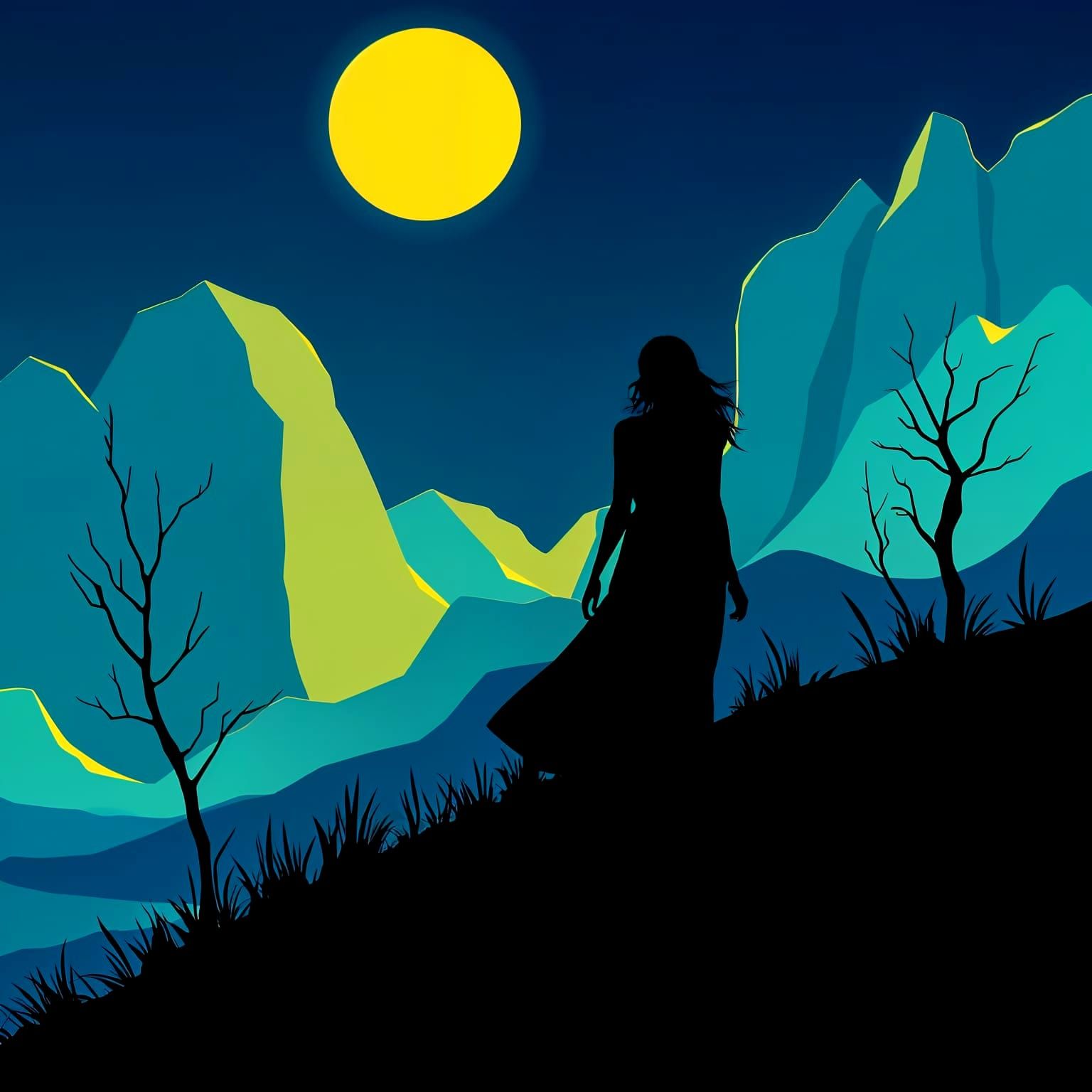 Surreal Moonlit Landscape in Modern Art Style