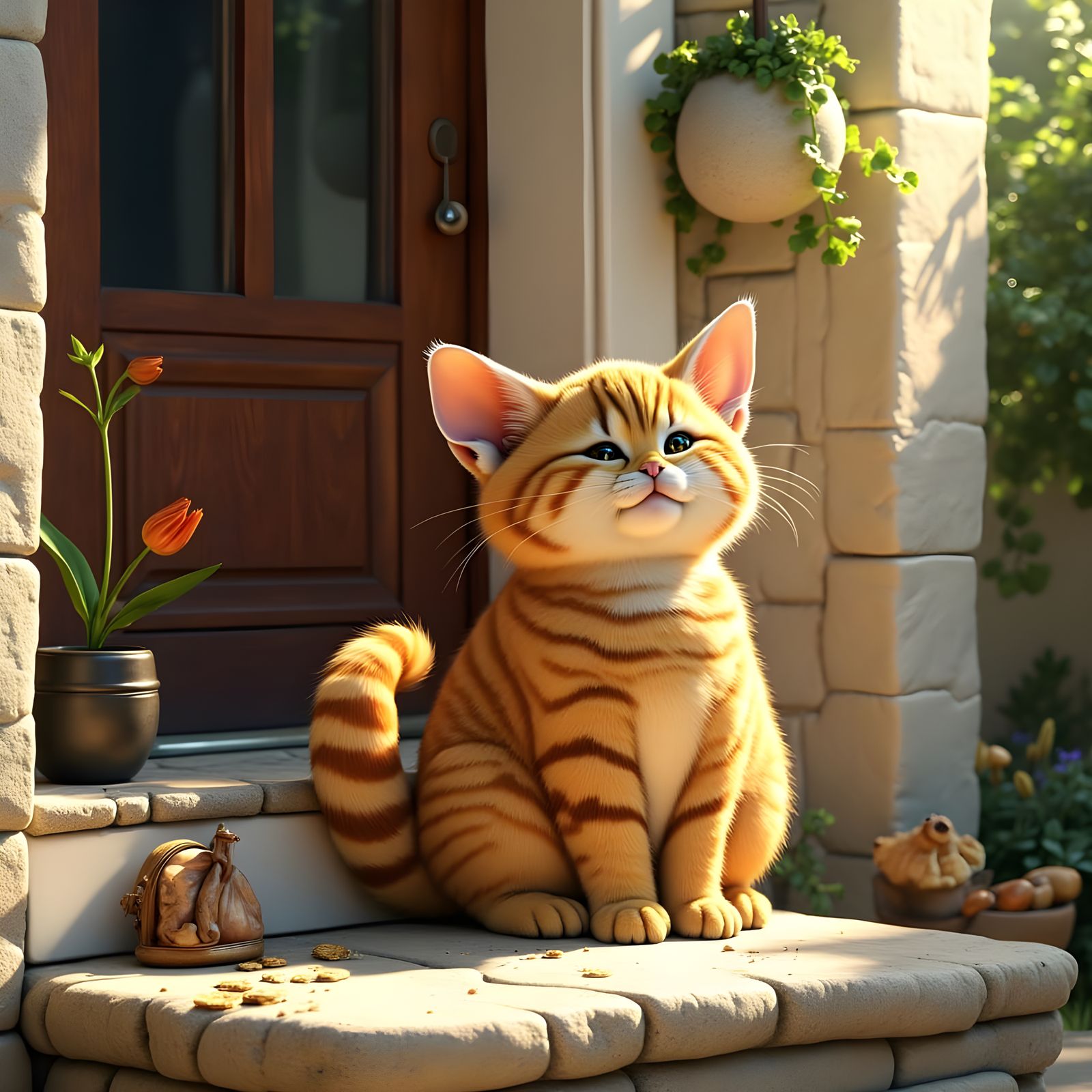 Vintage Cartoon Cat Lounging in the Sun