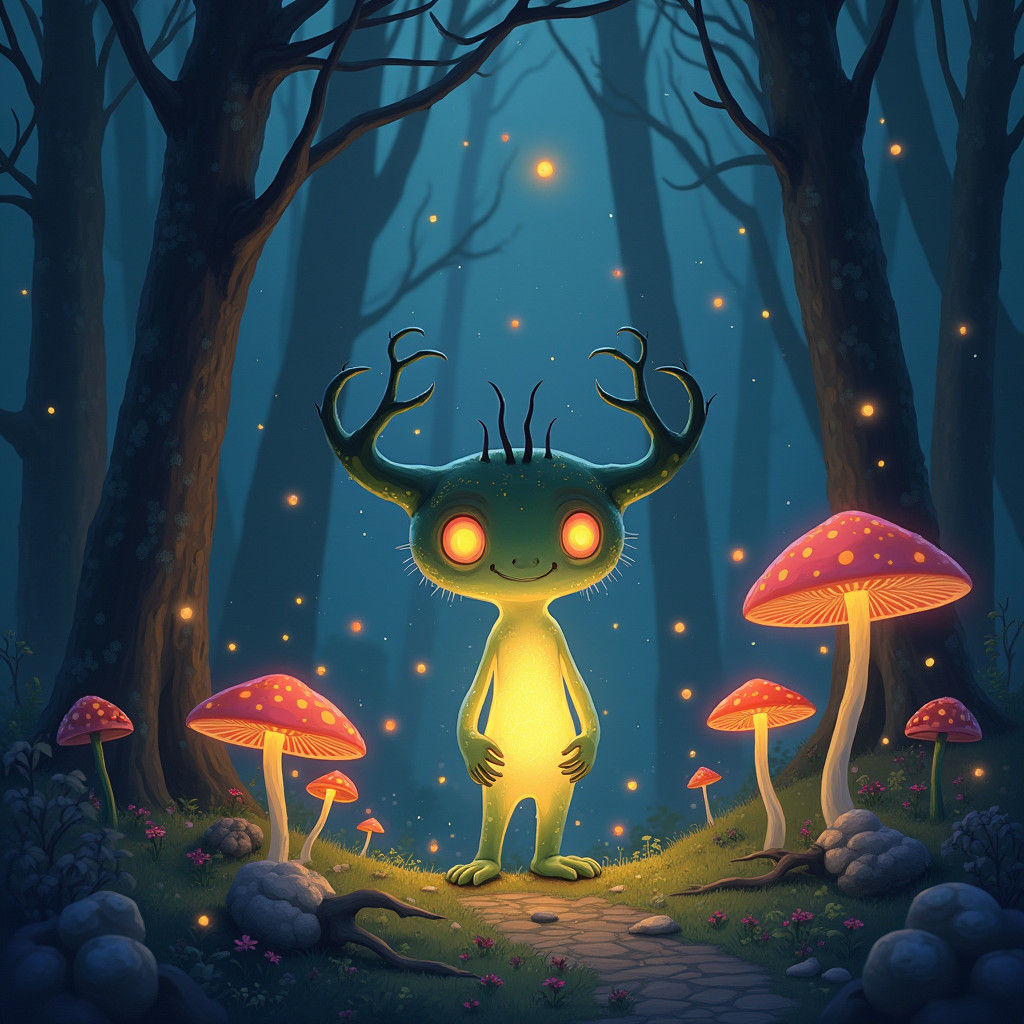 Mystical Kodama in Glowing Forest