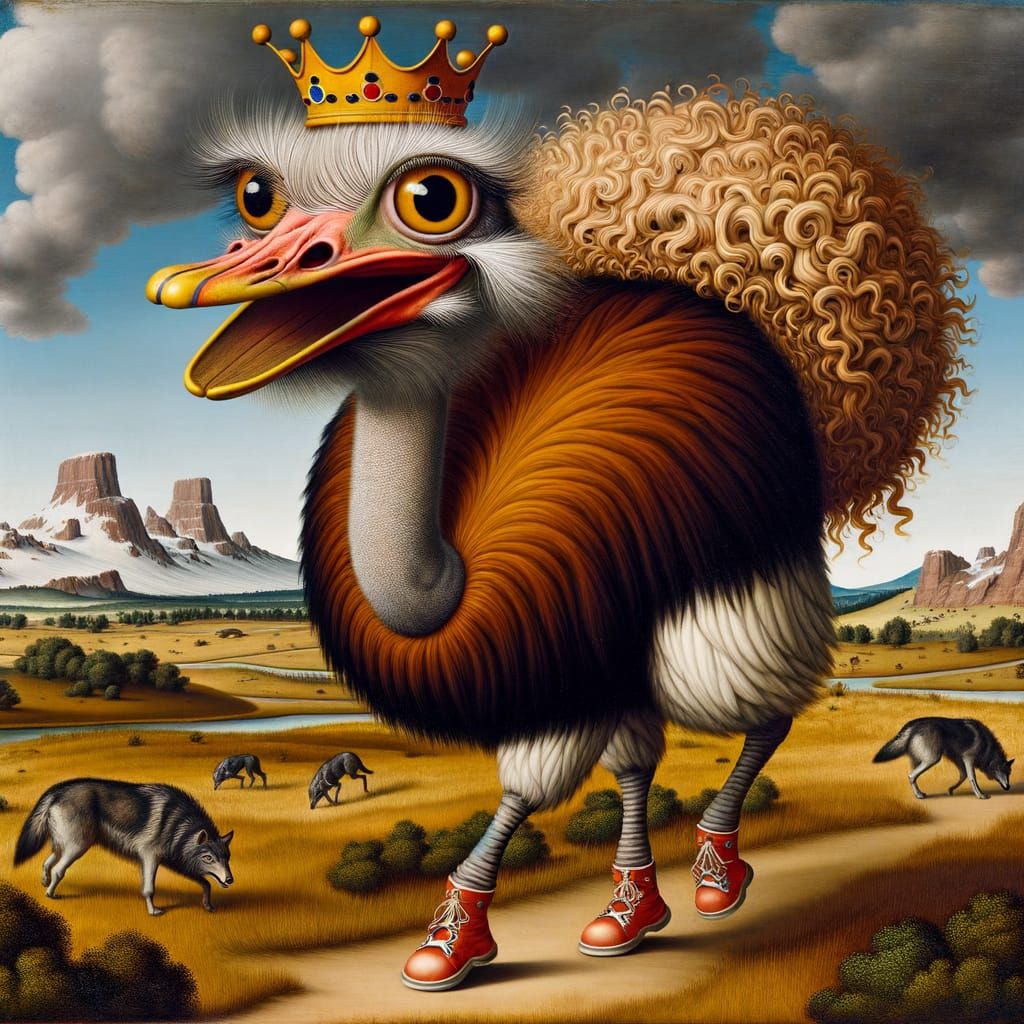 Medieval Ostrich in Northern Renaissance Style with Rustic S...