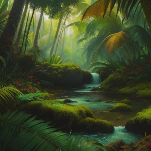 Costa Rica Forest Illustration in Gauguin Style