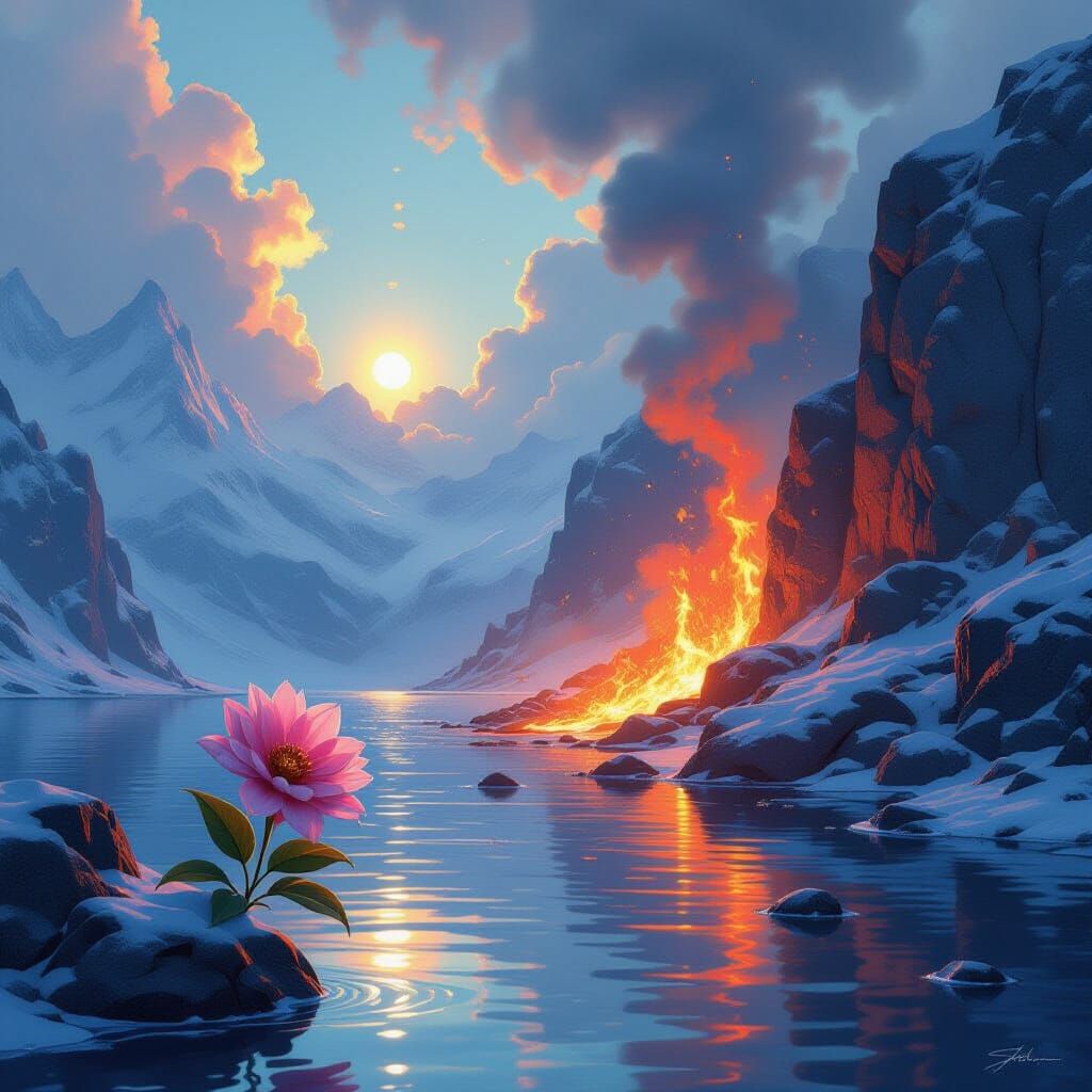 Contrasting Elements in Dreamlike Vivid Scene