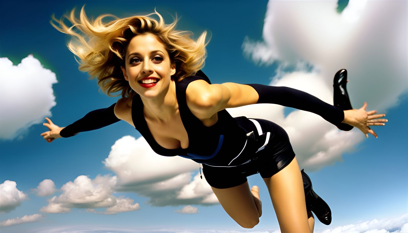 Skydiving Woman with Snow-White Clouds