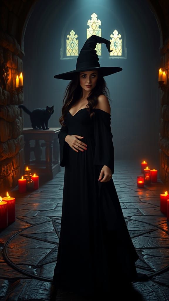 Enchanting Witch in Medieval Castle Setting