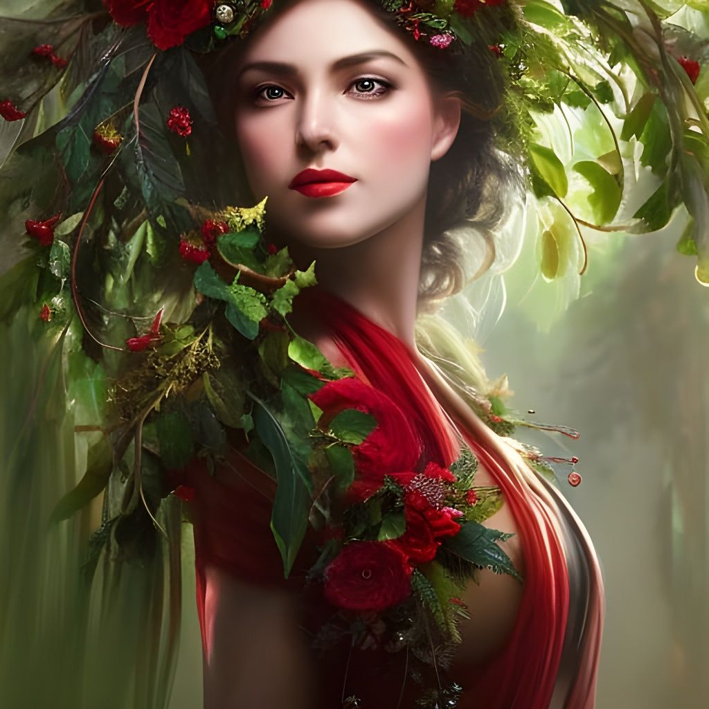 Holly Queen Portrait in Psychedelic Digital Art Style