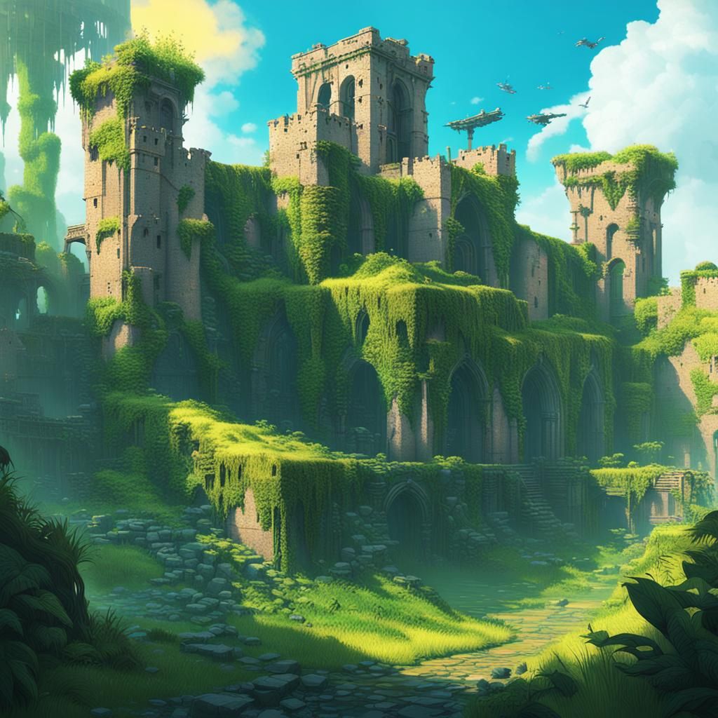 Cyberpunk Castle Ruins: Neon Overgrowth in 2049