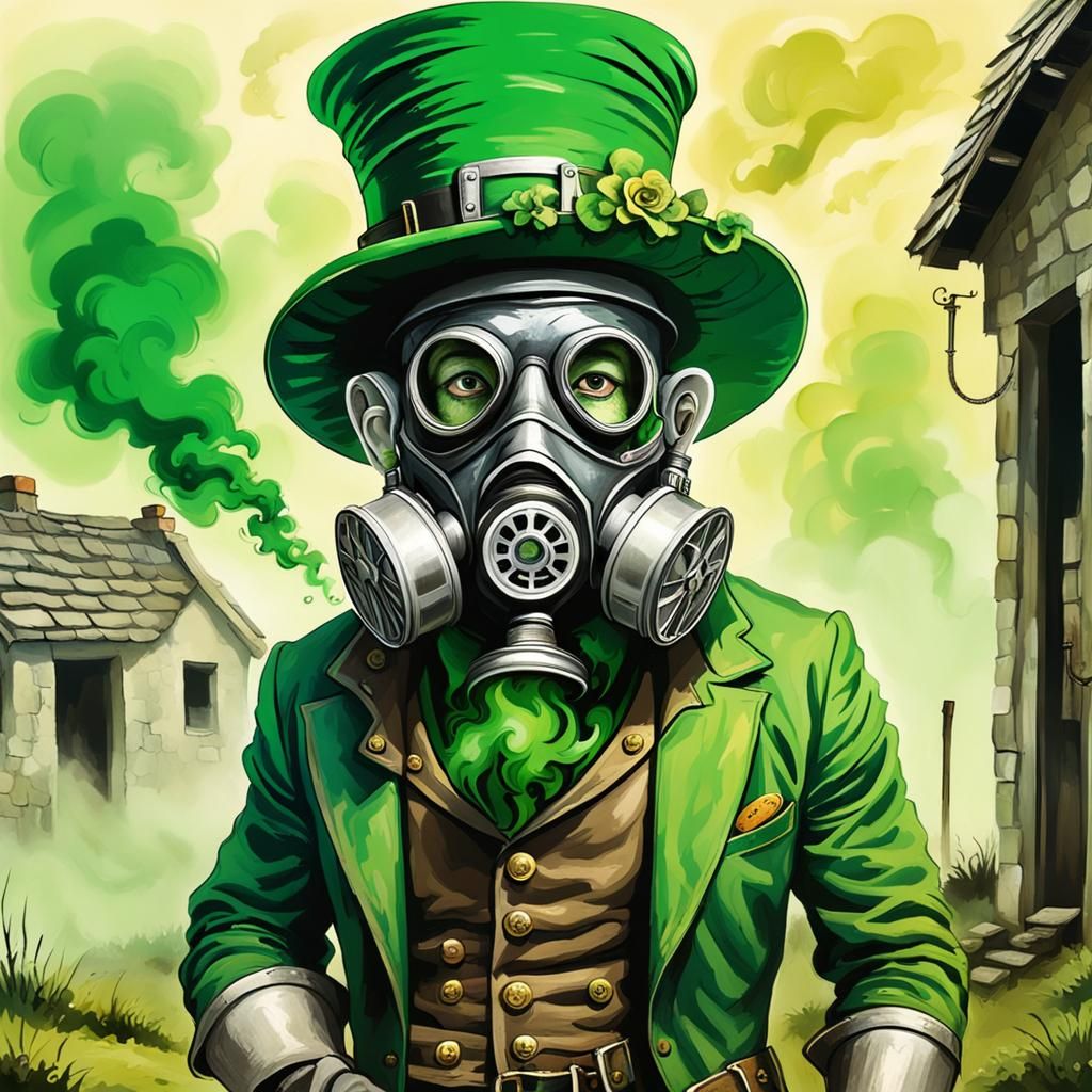 Leprechaun in Gas Mask, Picasso Style
