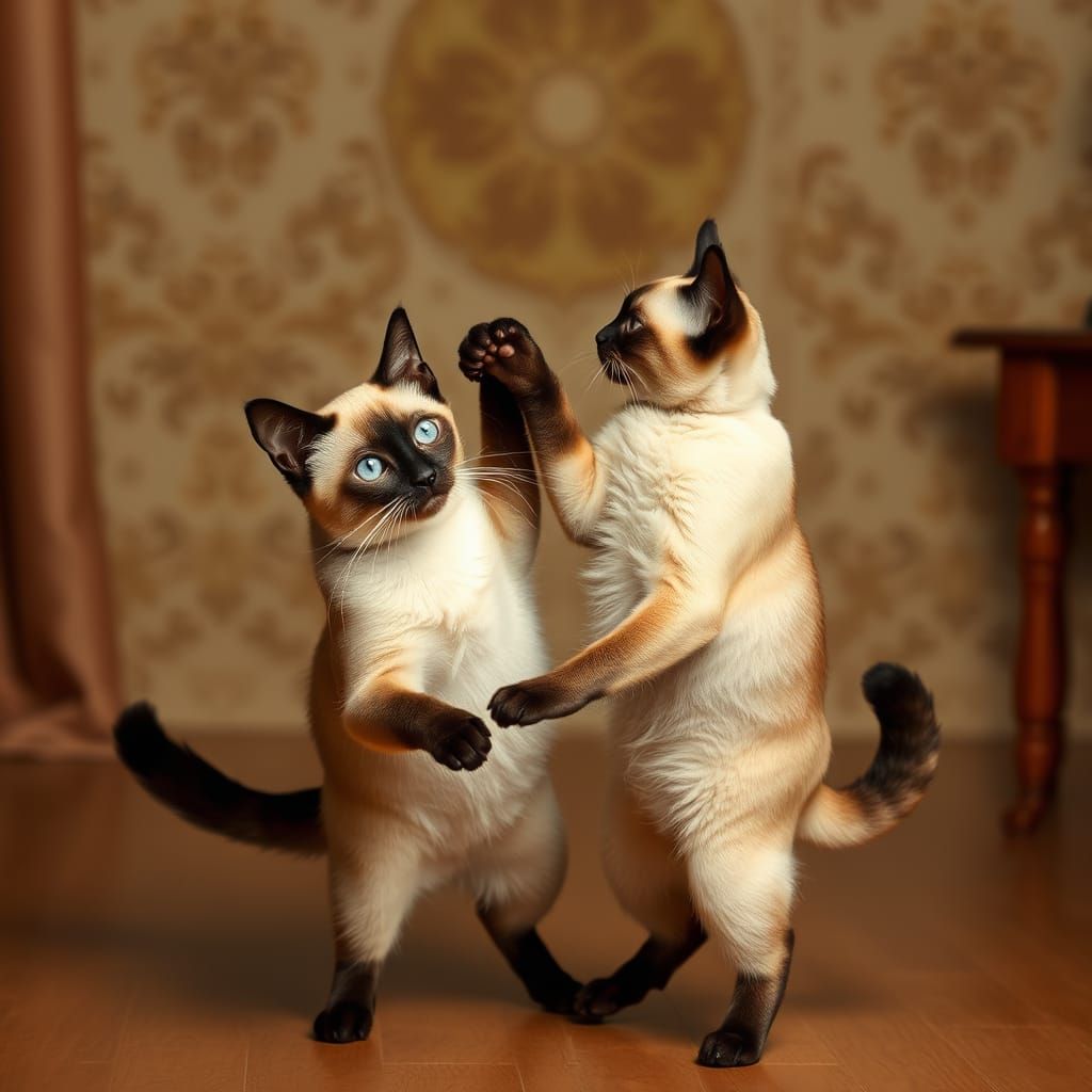 Siamese Cats Dancing in Whimsical Harmony