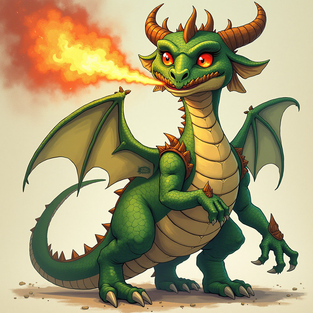 Green Dragon with Armor and Spiked Tail