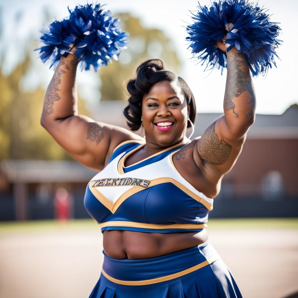Ebony Cheerleader Showing Tattoos: Professional Photo
