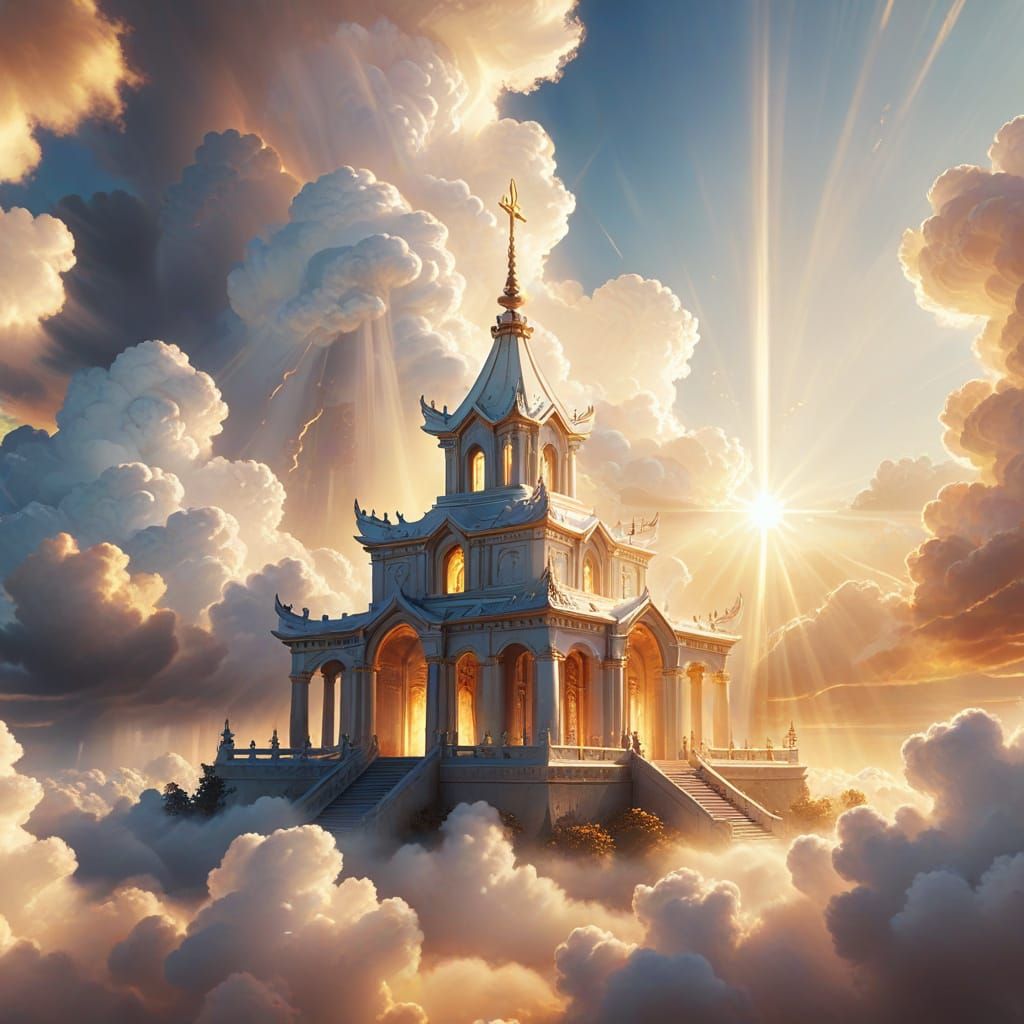 Ethereal Soul Temple in the Clouds: Digital Painting