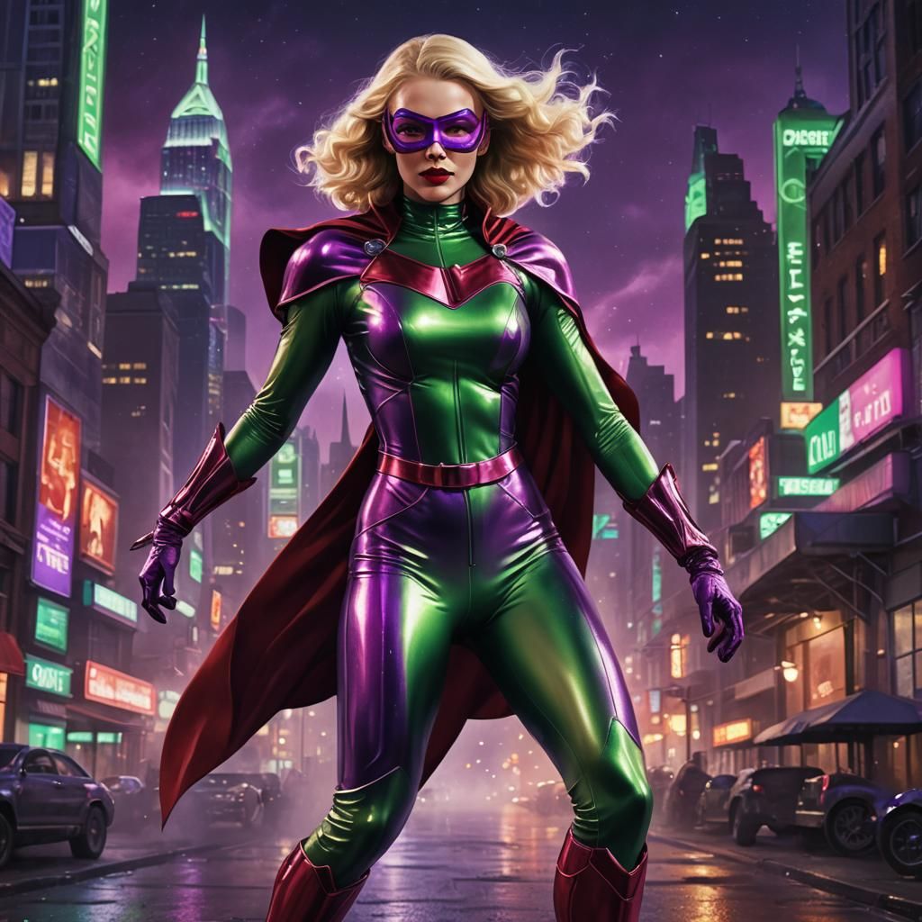 Retro Superhero in Metallic Catsuit, 8K