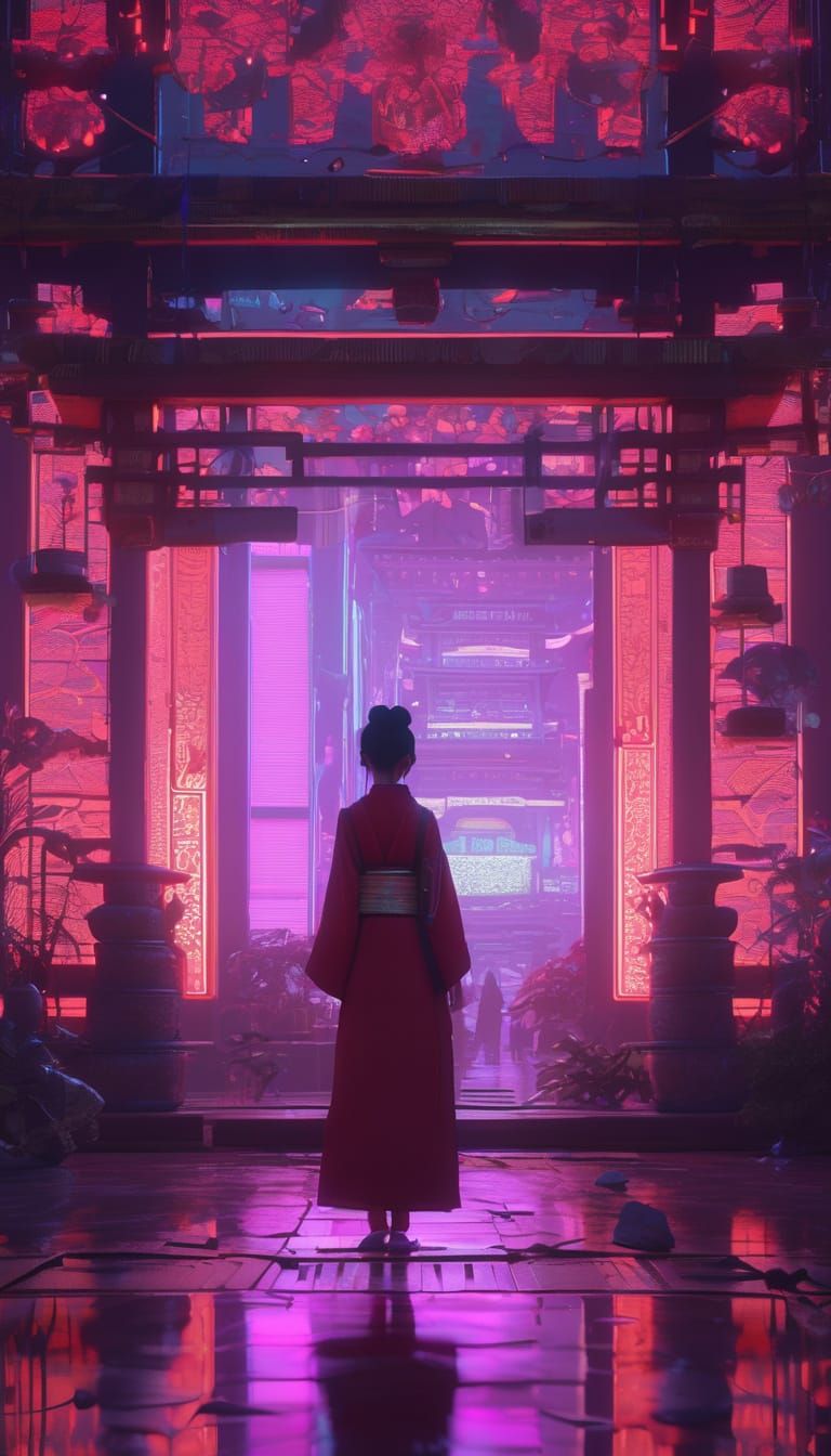 Cyberpunk Bathhouse With Geisha Androids