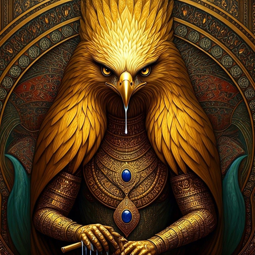 Majestic Eagle-Headed King Surrounded by Opulence