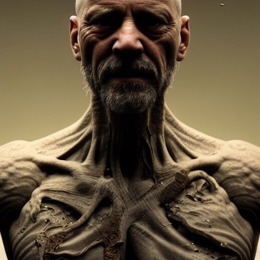 Petrified Man with Kintsugi Cracks in Hyperdetailed Render