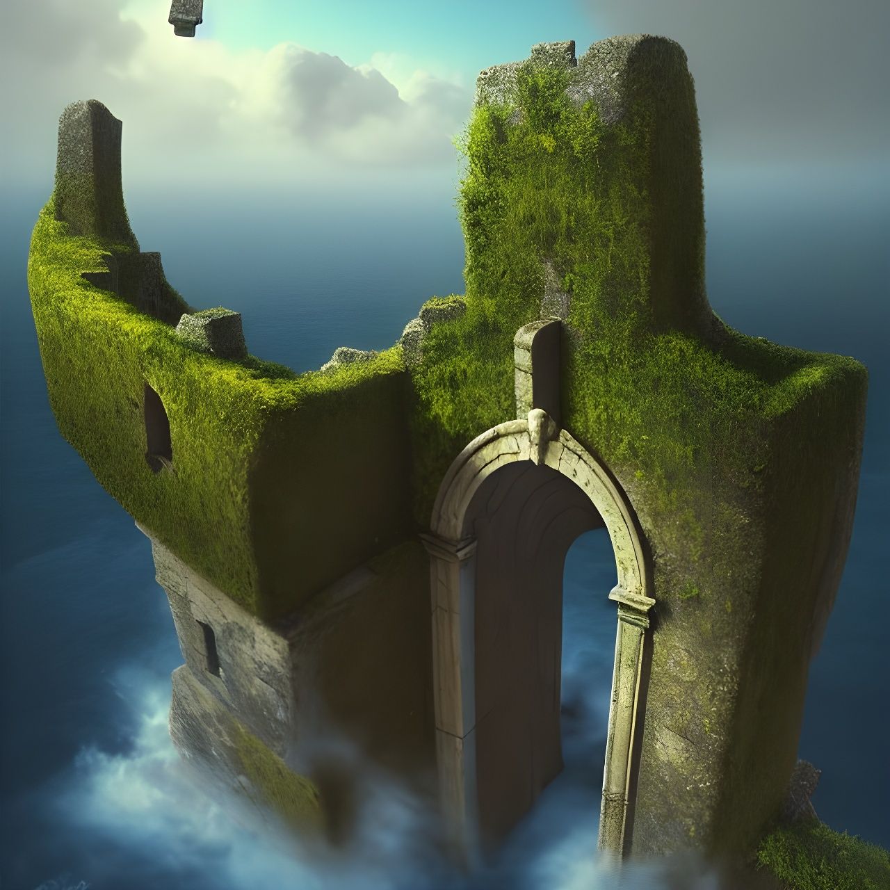 Surreal Stone Fortress with Giant Portal in Dreamscape