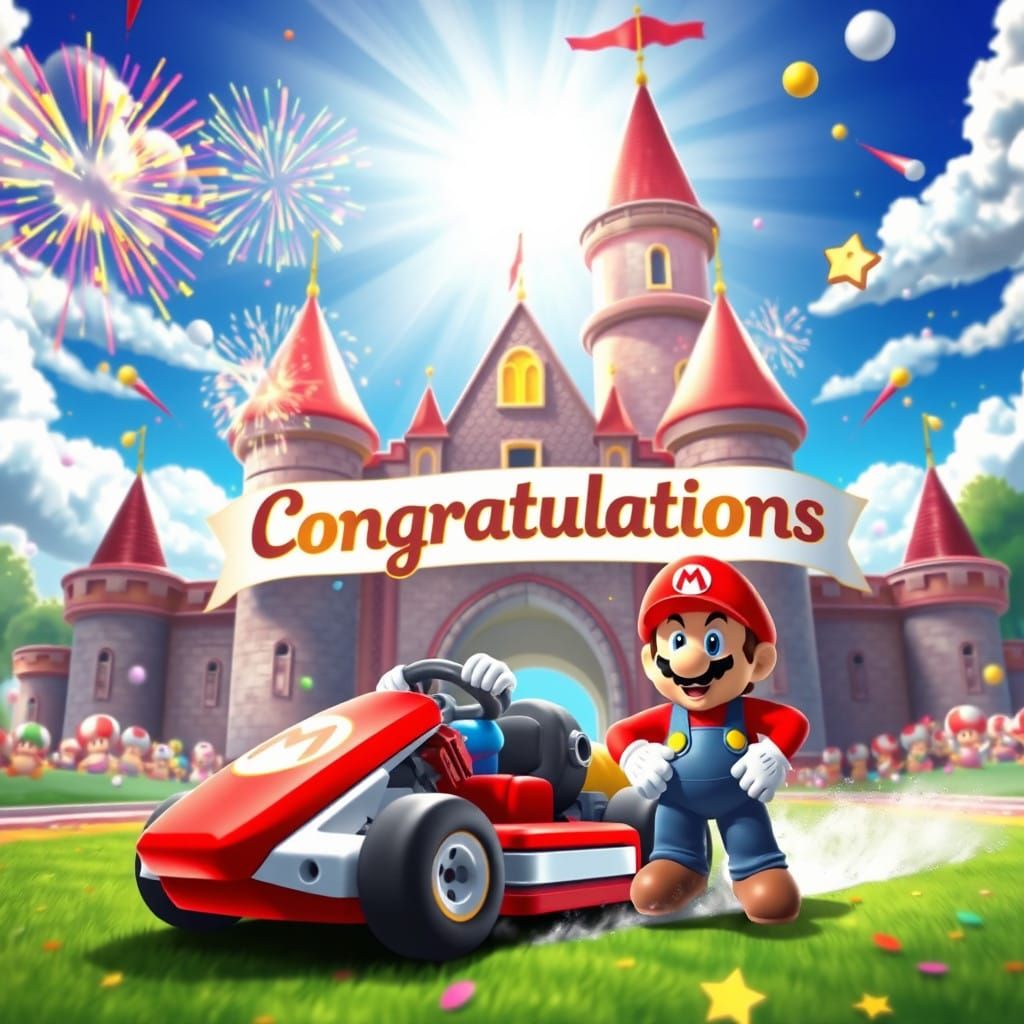 Mario's Joyful Celebration in Whimsical Nintendo Style