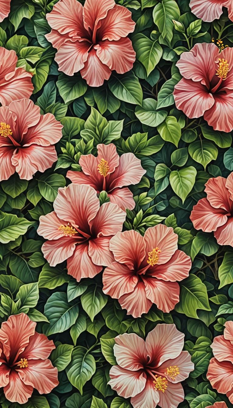 Hibiscus Flowers in Oil Painting Impasto Style