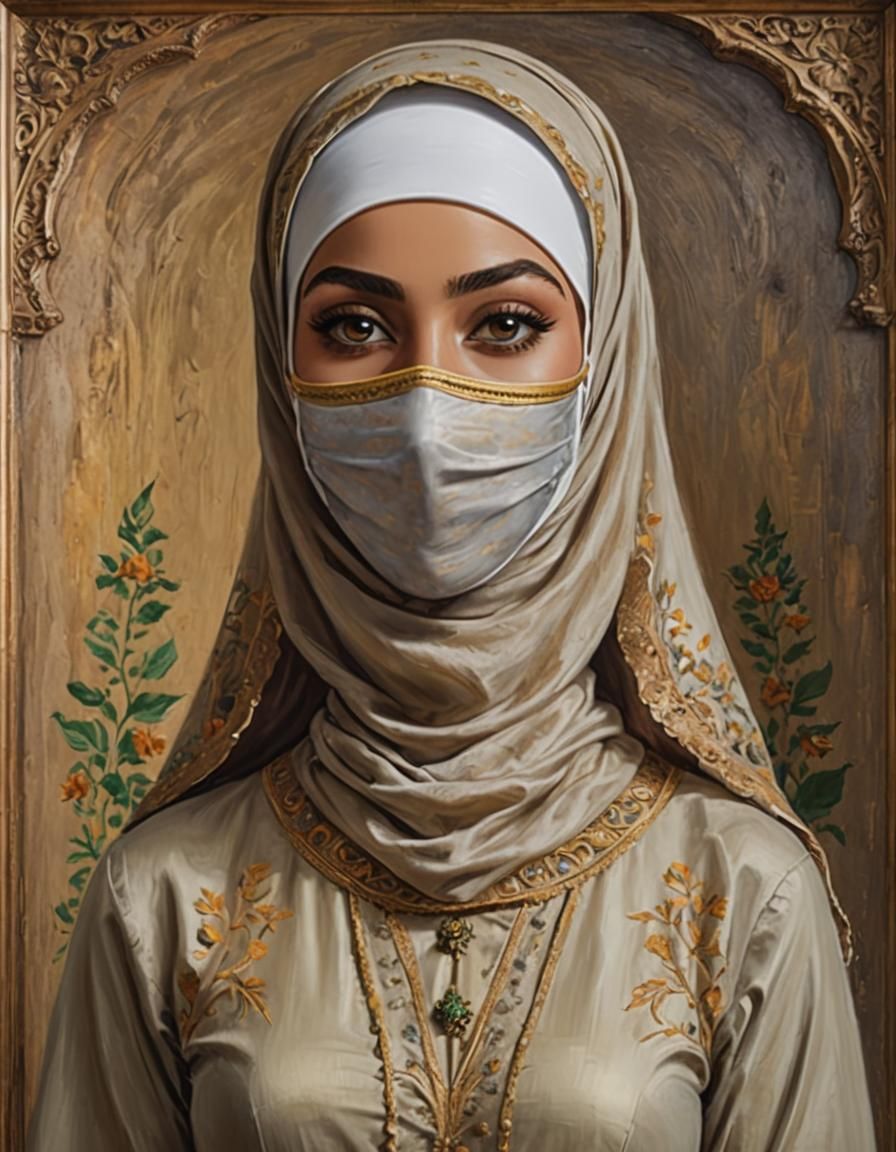 Elegant Hijab Woman Portrait in Oil Painting Style