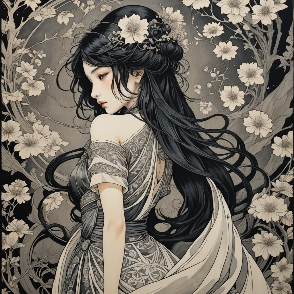 Elegant Kettle with Silk Thread, Art Nouveau Style