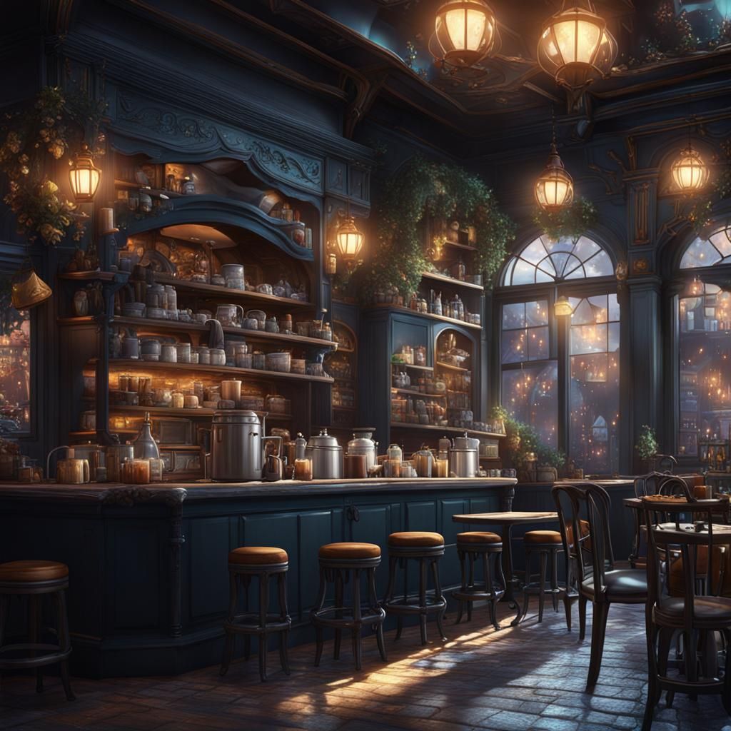 Black Cat Cafe: Detailed Fantasy Concept Art