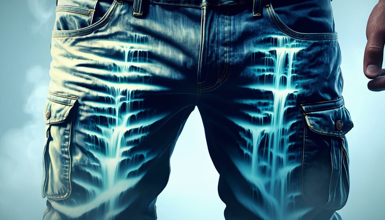 Surreal Waterfalls Cascade from Pants Pocket