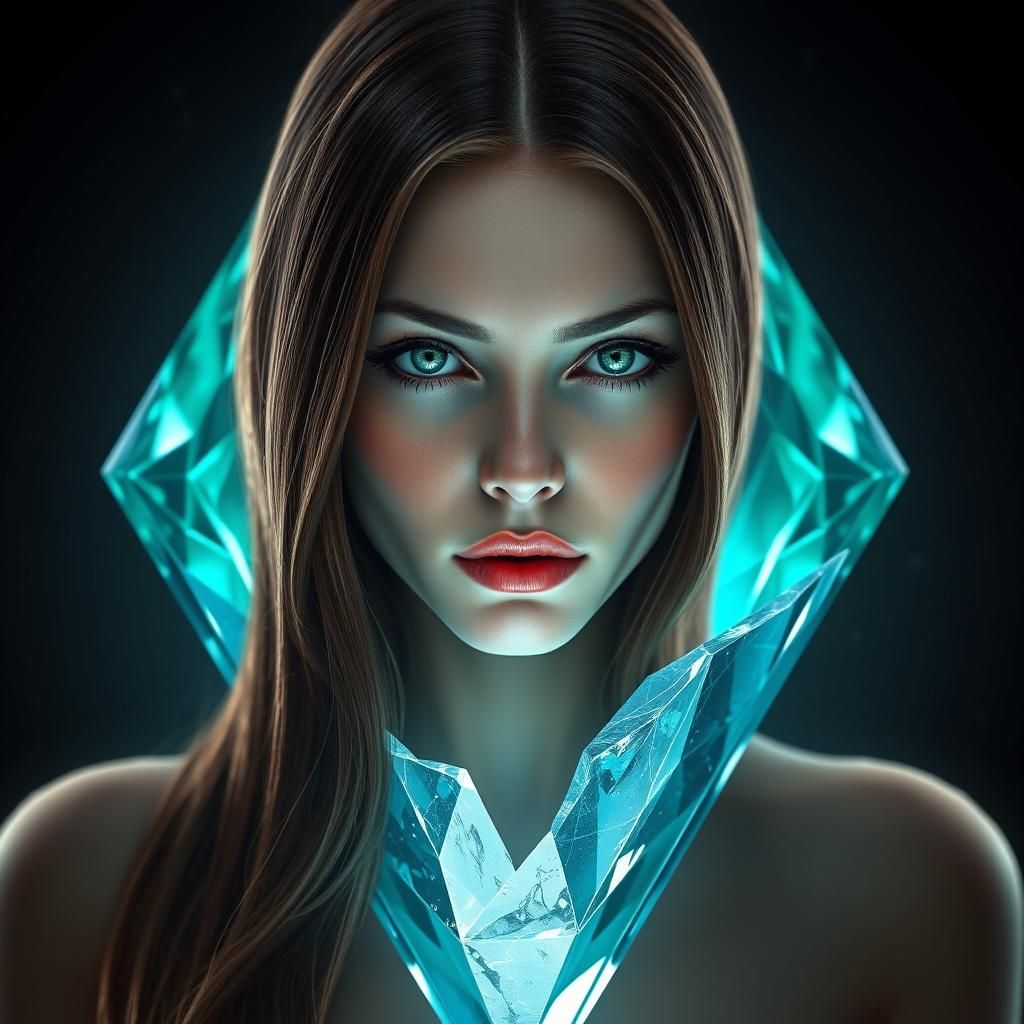 Woman Emerges from Diamond with Neon Eyes