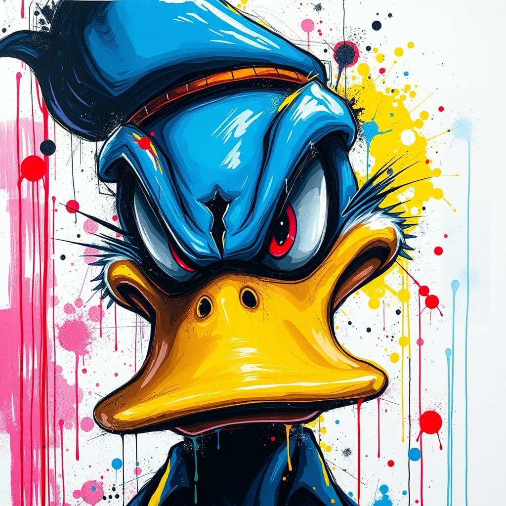 Evil Donald Duck Graffiti Art with Red Eyes