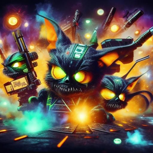 Gremlins Playing Laser Tag with Halloween Theme