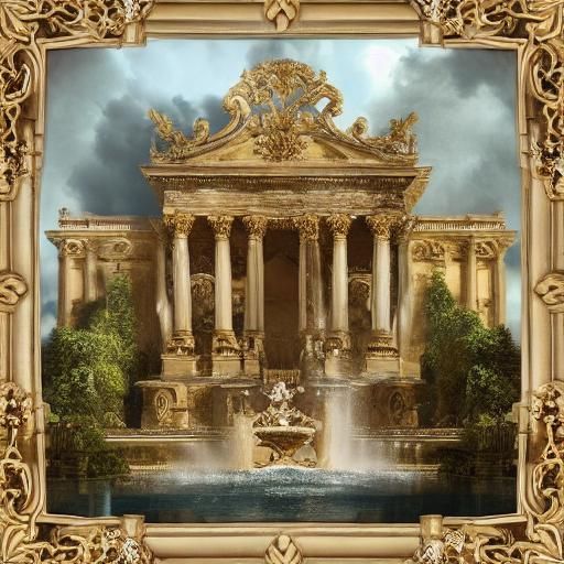 Baroque Album Cover with Ornate Fountain Design
