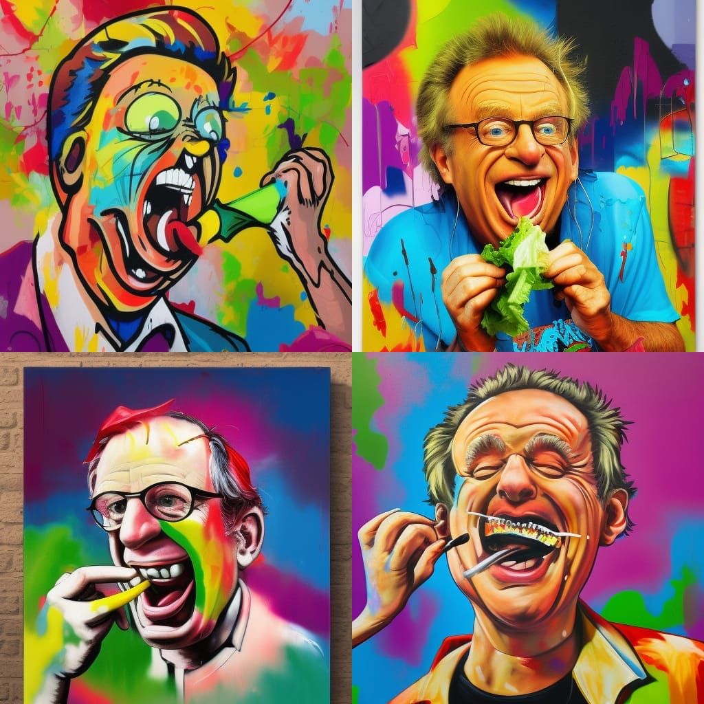 Jerry Springer Eating Salad in Graffiti Art