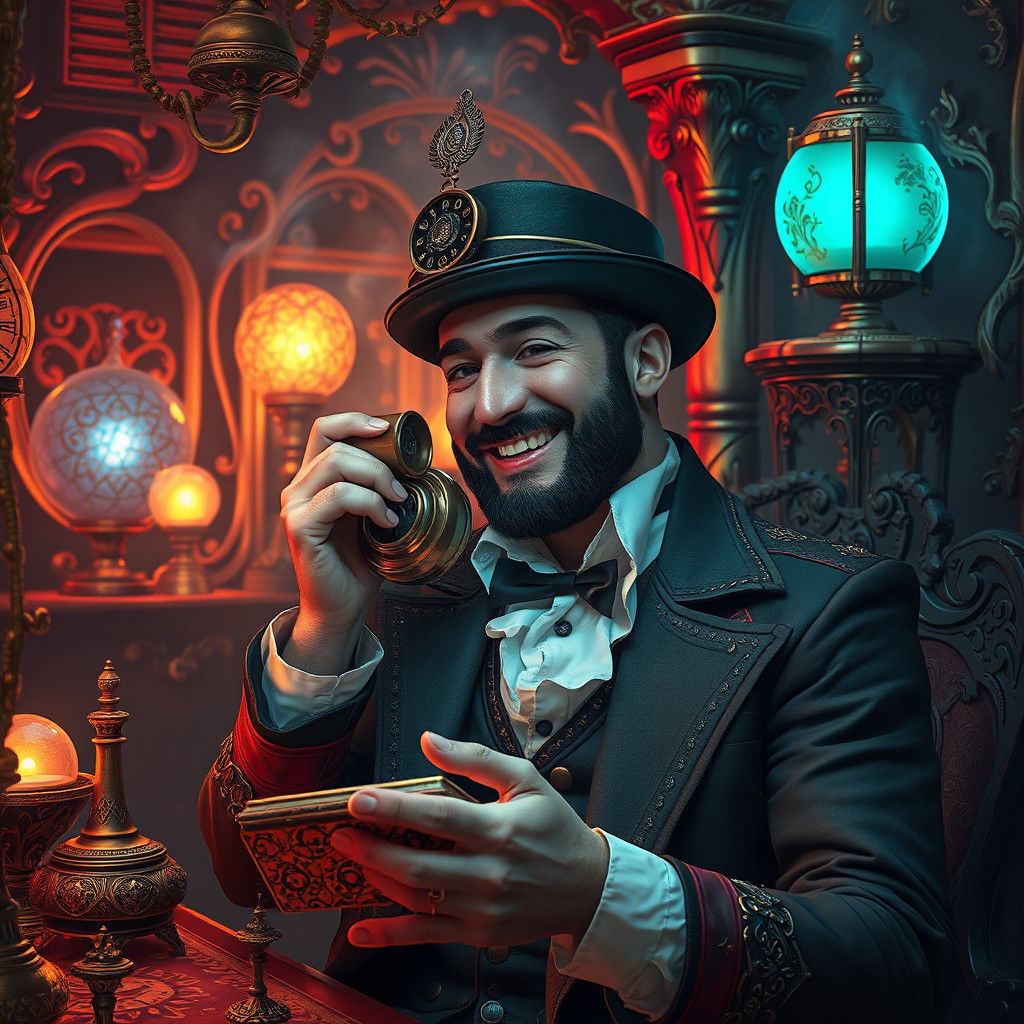 Steampunk Man Talking on Telephone, Matte Painting