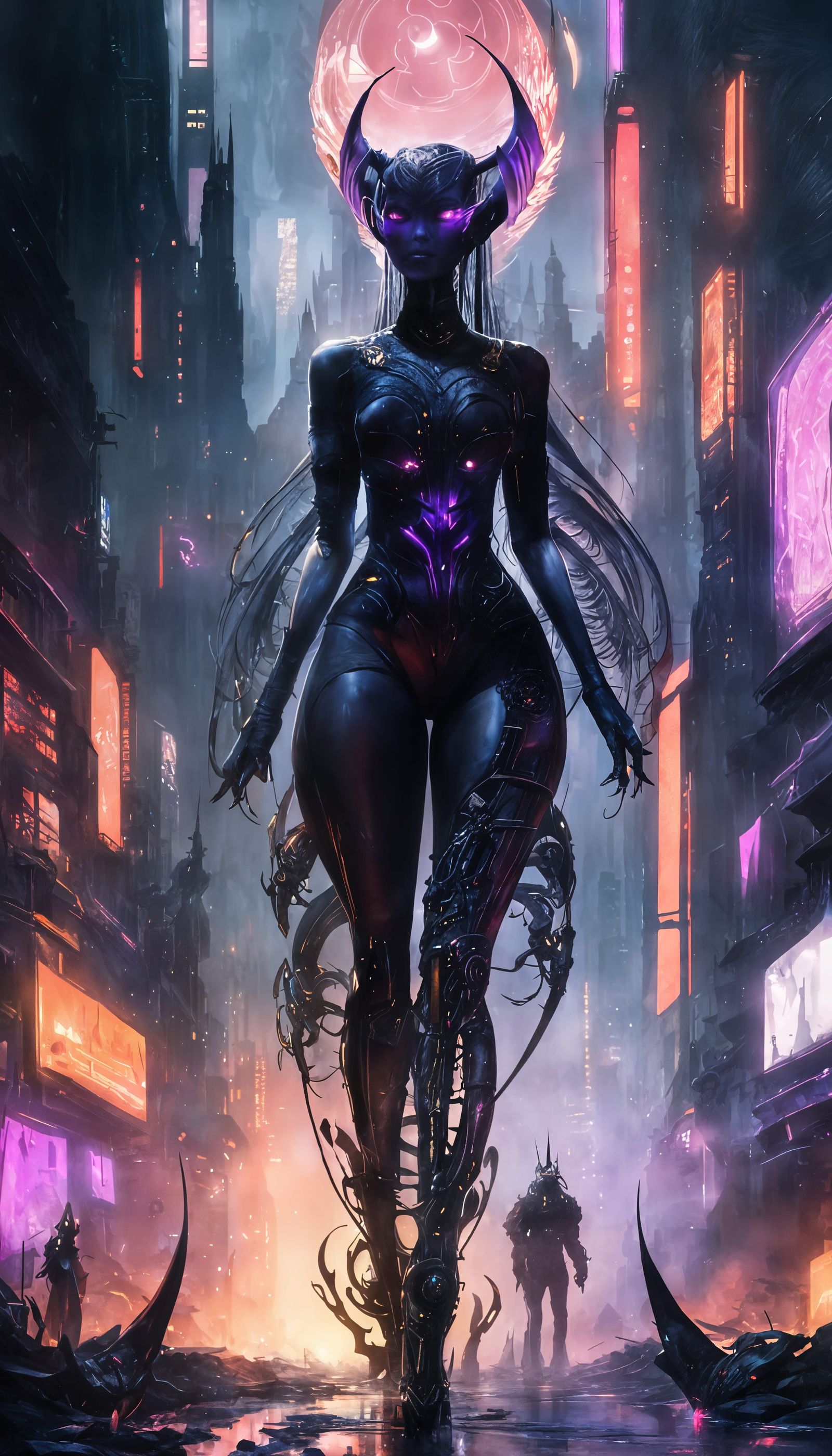 Cyberpunk Demoness Radiates Futuristic Aura