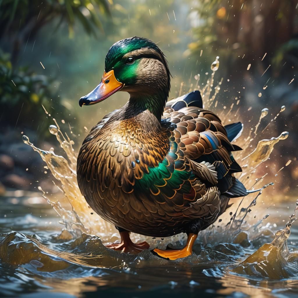 Hyperrealistic Warrior Duck Splash Art