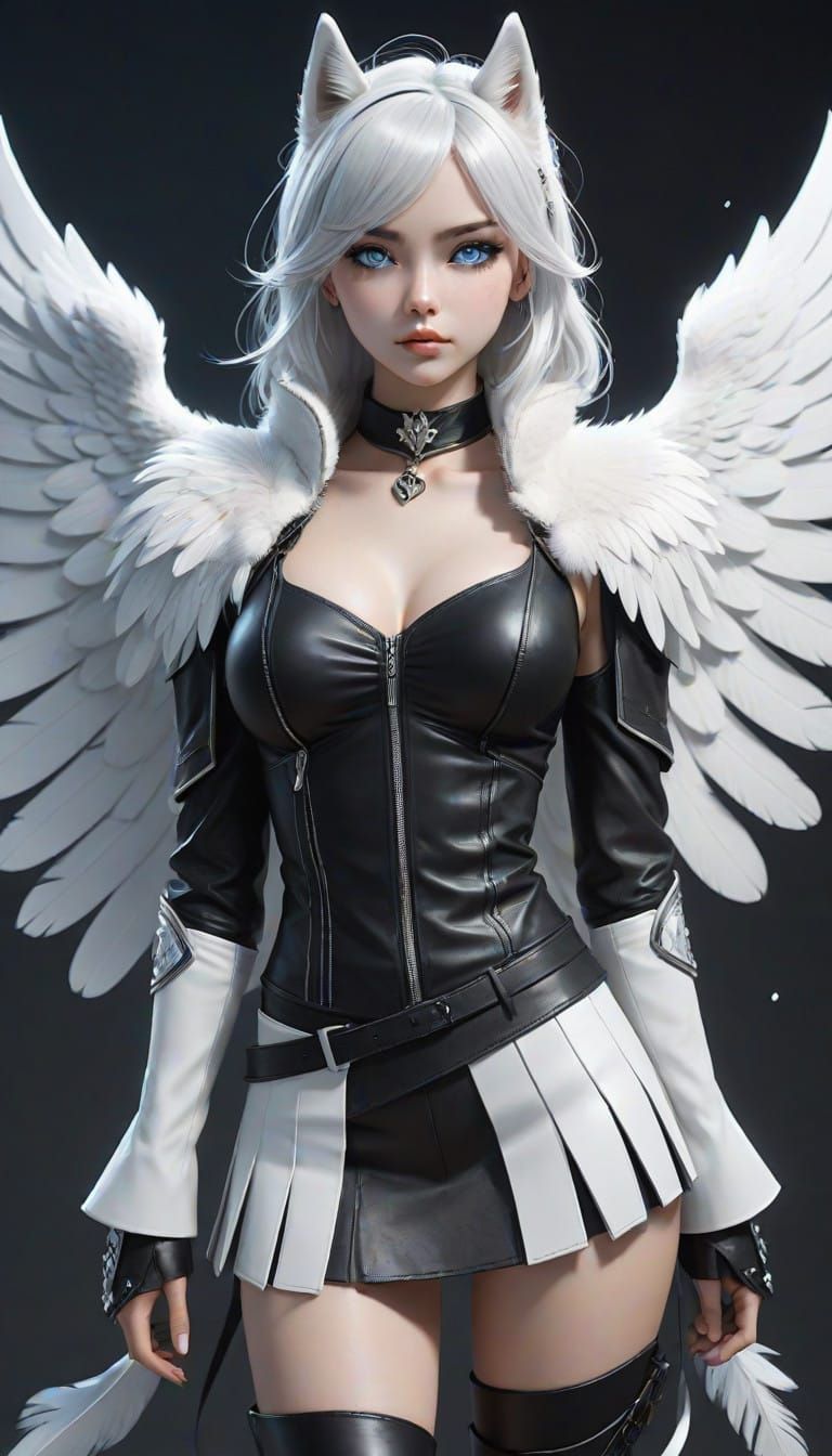 Angel with Majestic Dual Wings in Dark Elegance