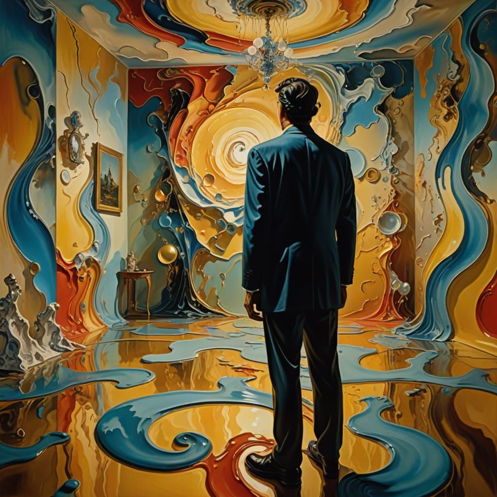 Surreal Person in Room as Oil Painting