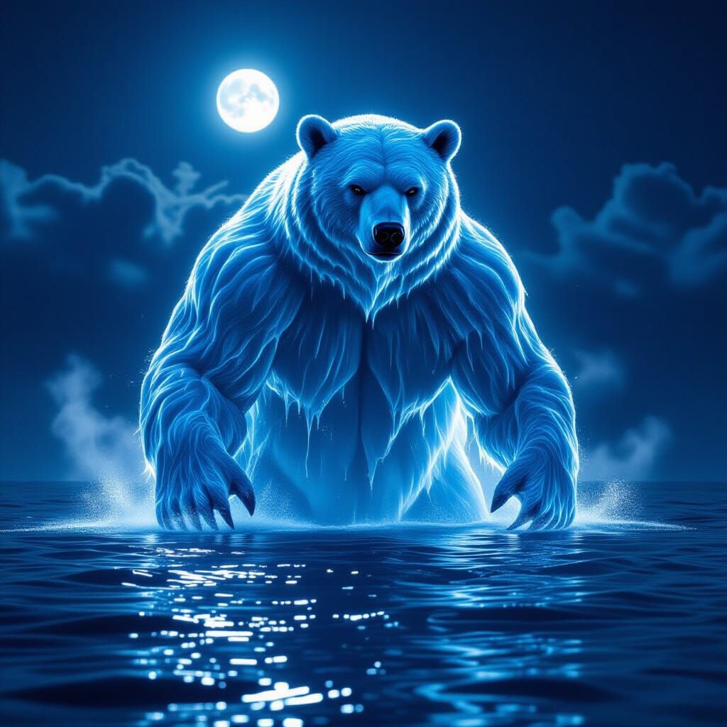 Gigantic Water Bear Rises From Moonlit Ocean