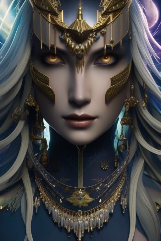 Woman with Galaxy Hair Holding Balance Scale