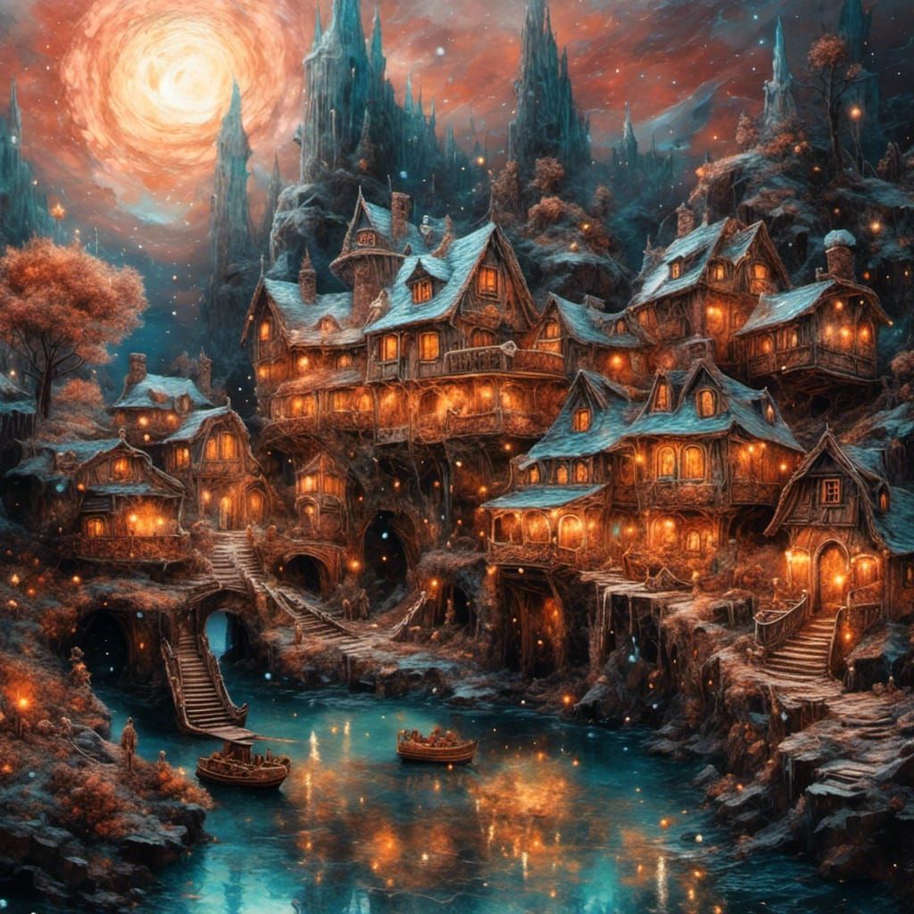 Santa Village Cake in Mixed Media Style