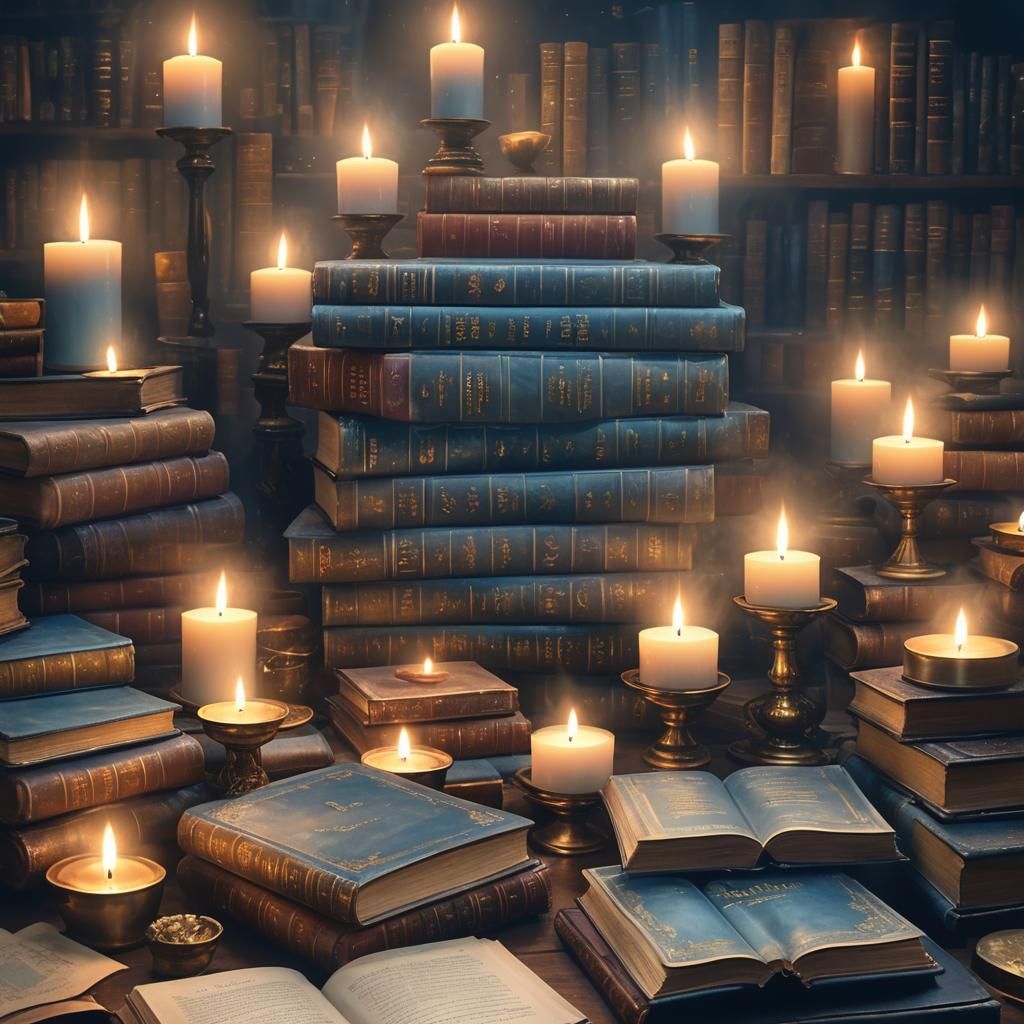 Magical Books and Candles in Ethereal Fantasy