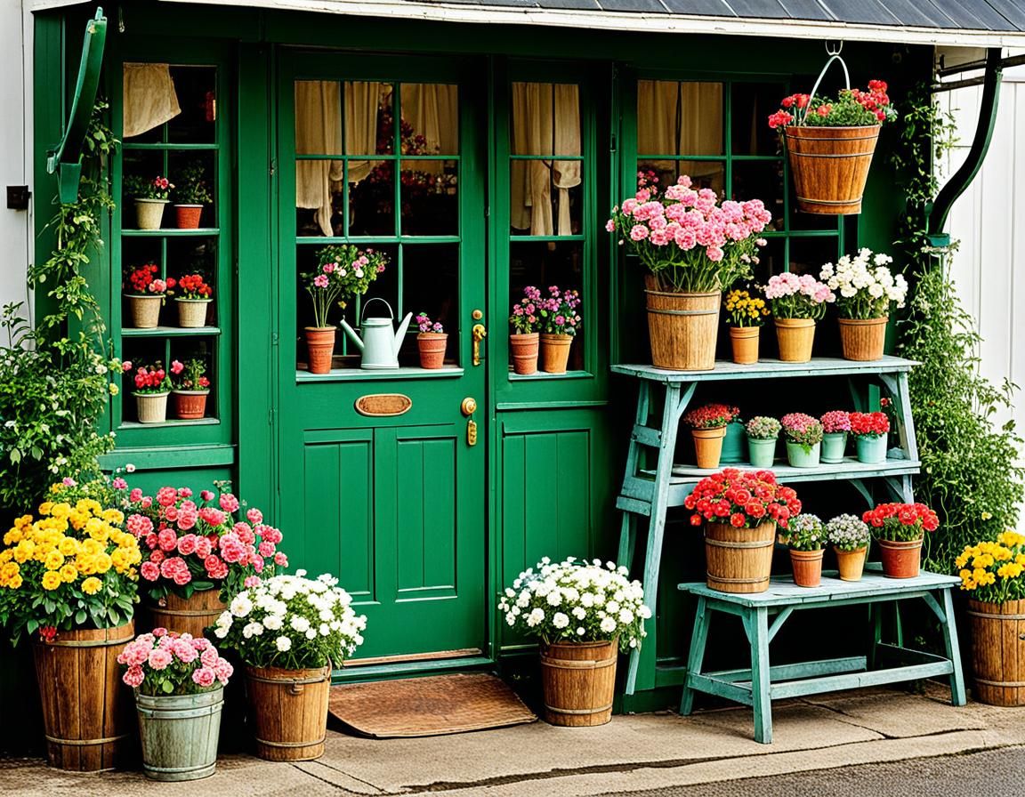 Old-Fashioned Flower Shop Entrance: Intricate Detail