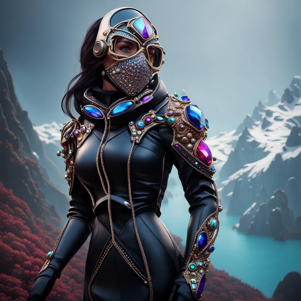 Bejeweled Futuristic Ski Mask: High Fashion Art