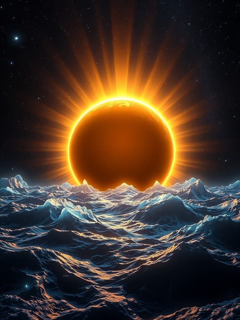 Surreal Cosmic Odyssey in Neon-Lit Darkness