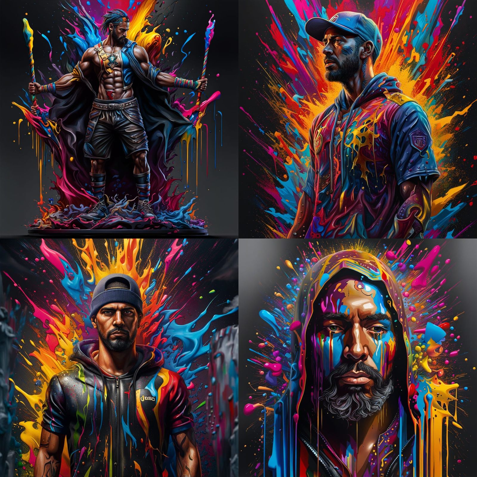 Athlete Triumph: A Dark Fantasy Portrait in Street Art Style