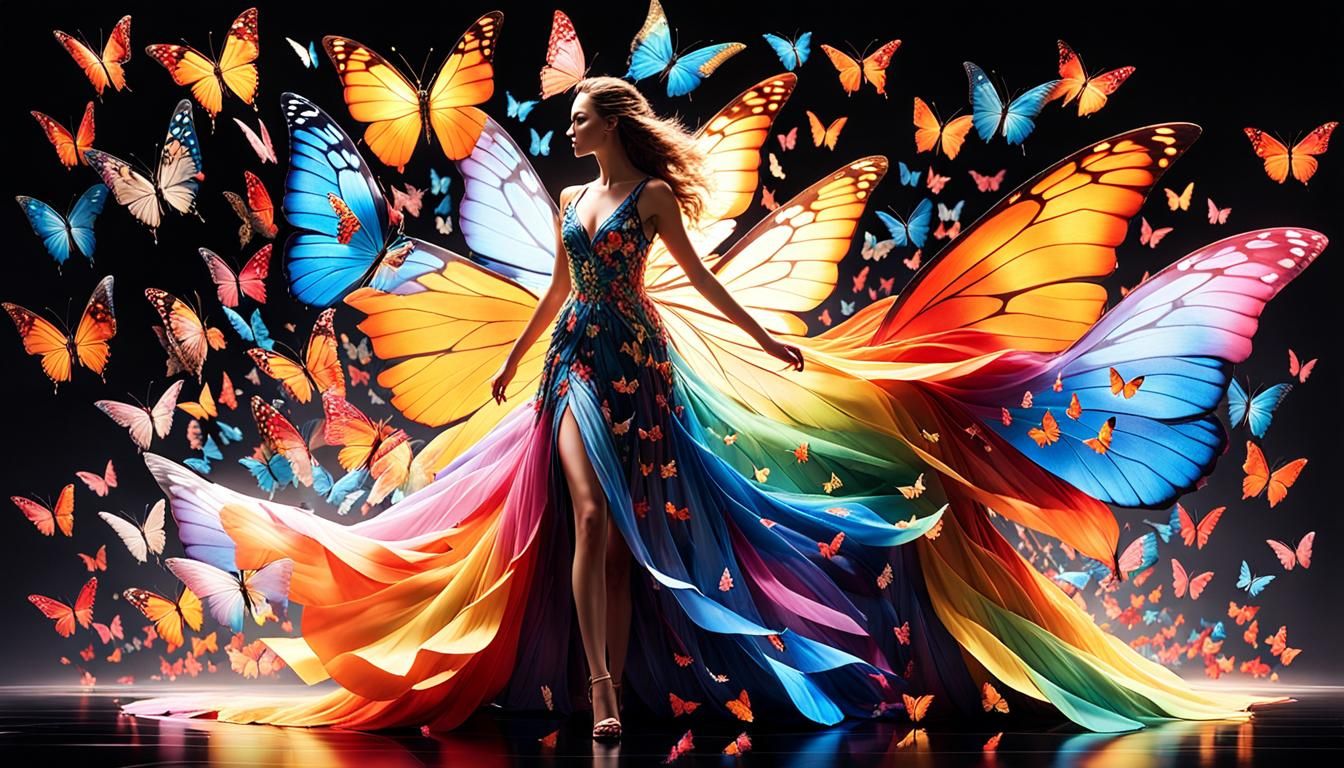 Woman with Butterfly Wings in 3D