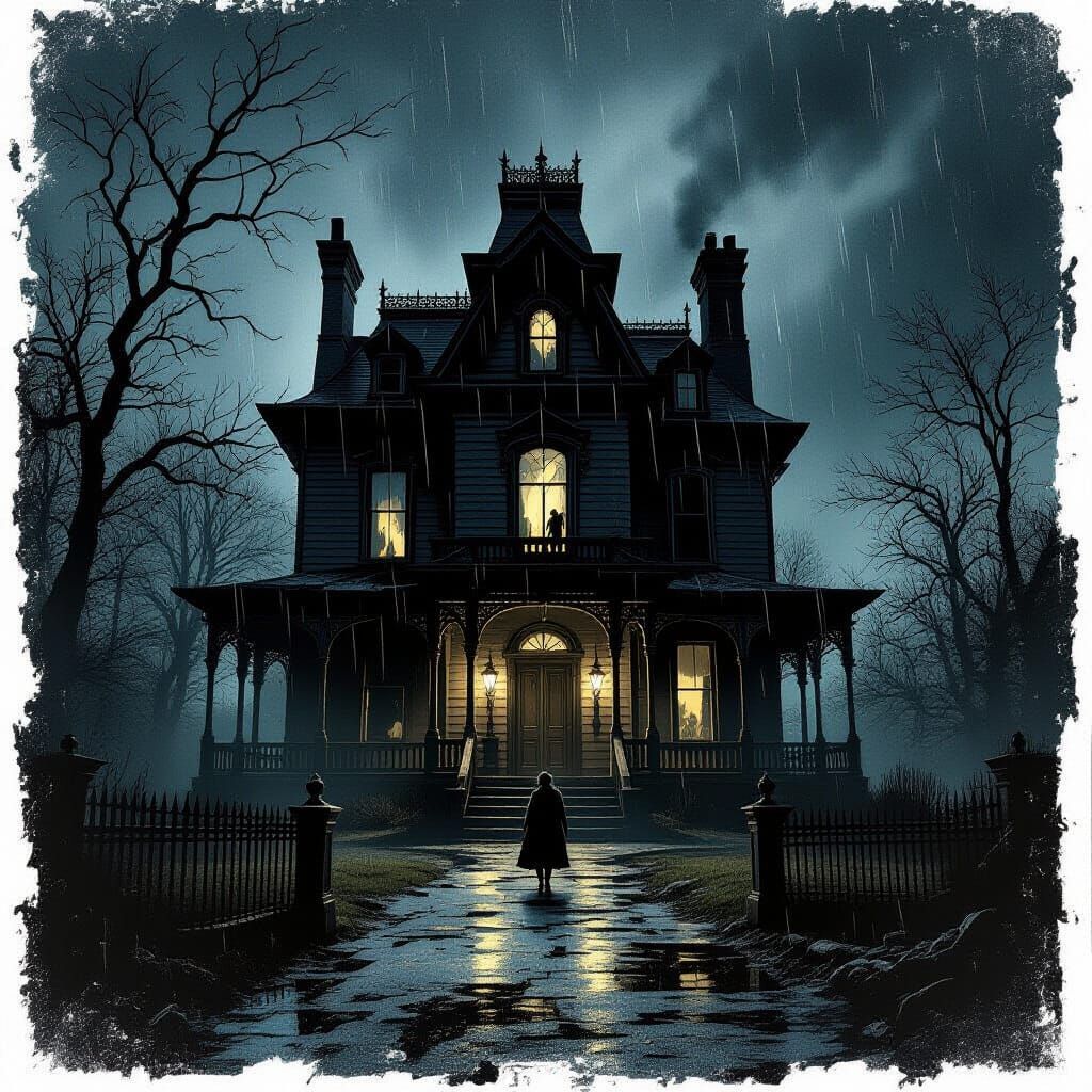 Haunted Victorian Mansion at Midnight in Dark Fantasy Style