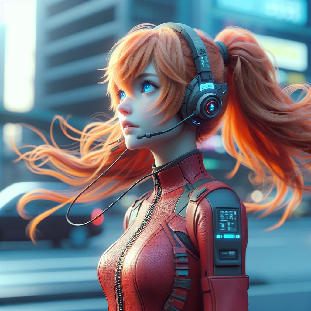 Windy Outdoor Scene with Woman in Red Bodysuit