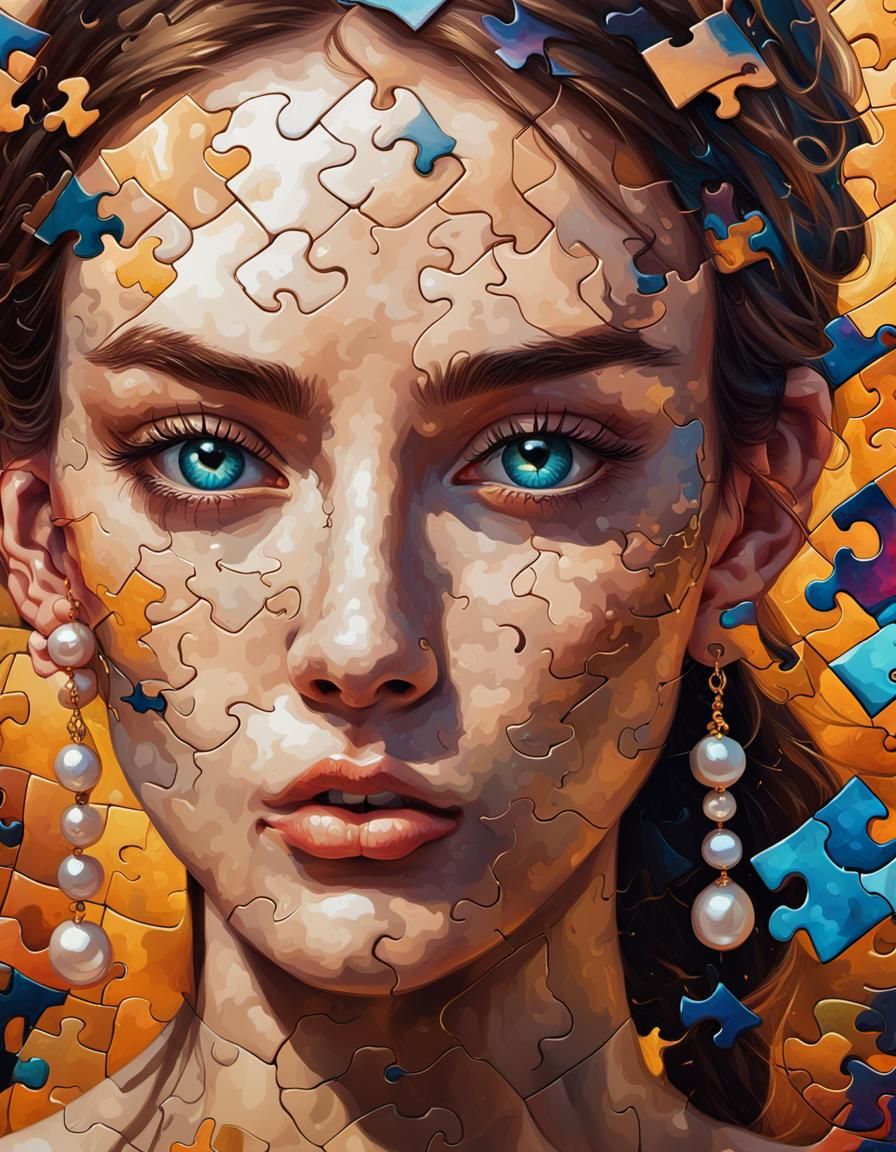 Hyperrealistic Puzzle Portrait of Girl with Pearl Earring