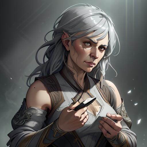 Dramatic Portrait of Grey-Haired Woman, Digital Art