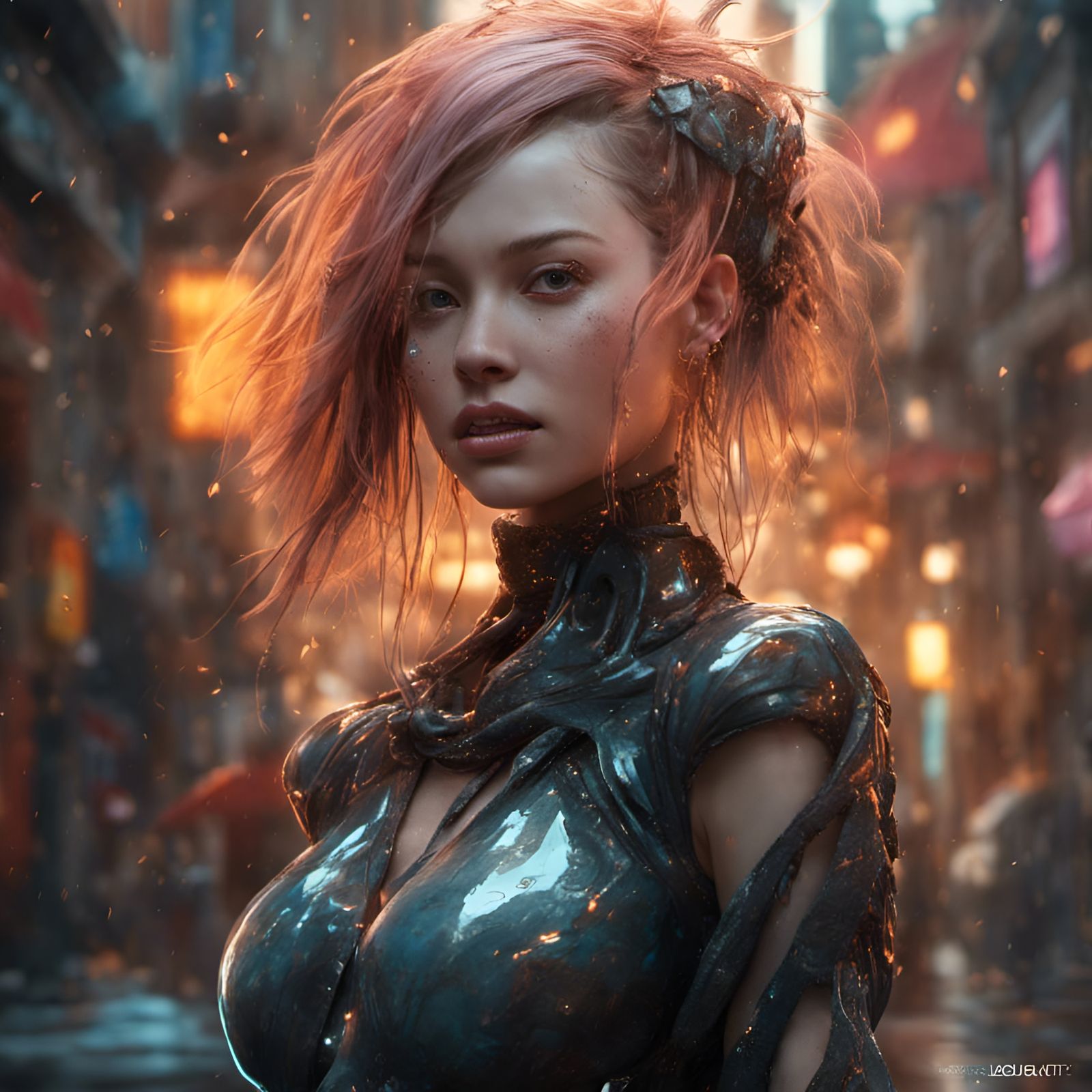 Goddess with Blue Hair and Golden Energy